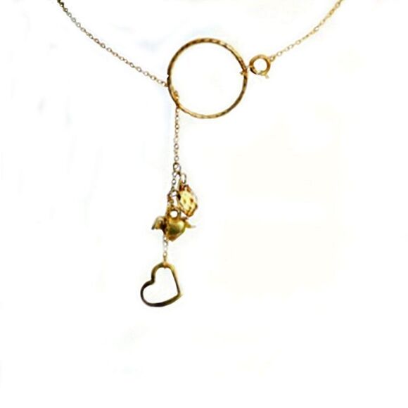 Flying Lizard Design Gold Filled multi Heart-Charm Citrine delicate Necklace - Picture 1 of 7